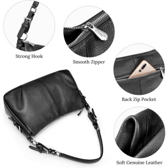 🆕Womens Black Genuine Leather Shoulder Bag Top Handle Handbag Ladies Purses - Picture 6 of 9